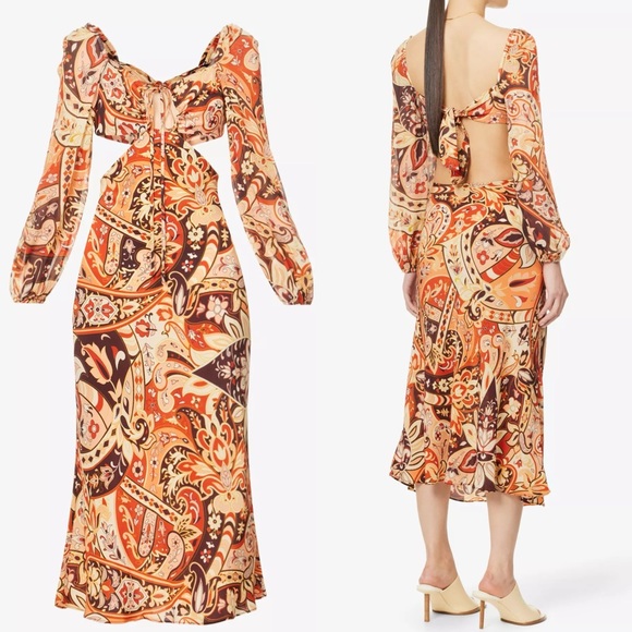 NWT RIXO Kamilla Cutout Halterneck Silk Floral Midi Maxi Dress Size L - Picture 4 of 16